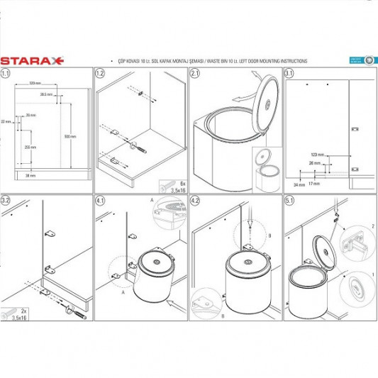 Ведро Starax круглое 10л с откидной крышкой хром S-2251-SS - 2