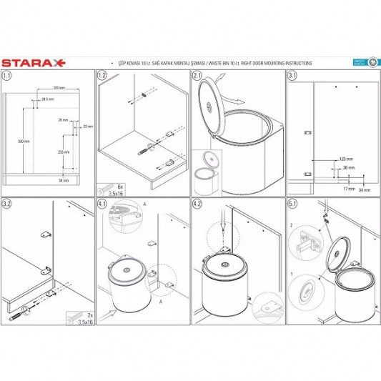 Ведро Starax круглое 10л с откидной крышкой хром S-2251-SS - 3