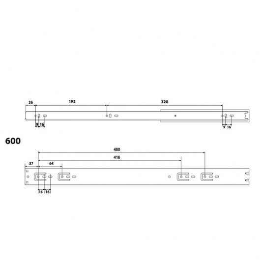 Направляющая телескопическая LS 600×45 перфо - 3