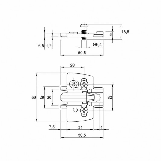 Монтажная планка Sensys/Intermat, D=1,5 c эксцентриком и евровинтами - 1
