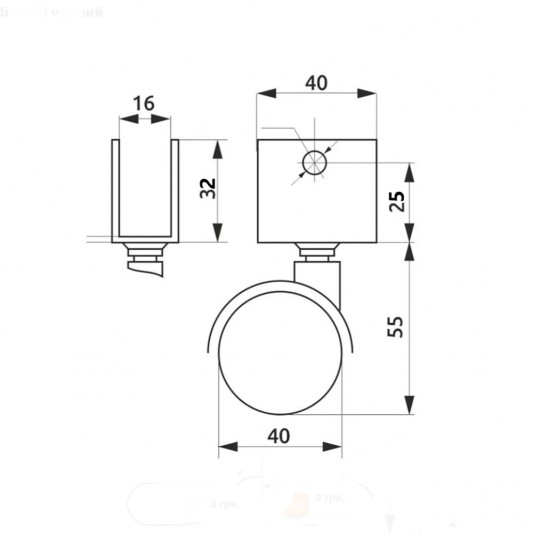 Ролик с U-образным креплением Ø40 под плиту 16 мм - 3