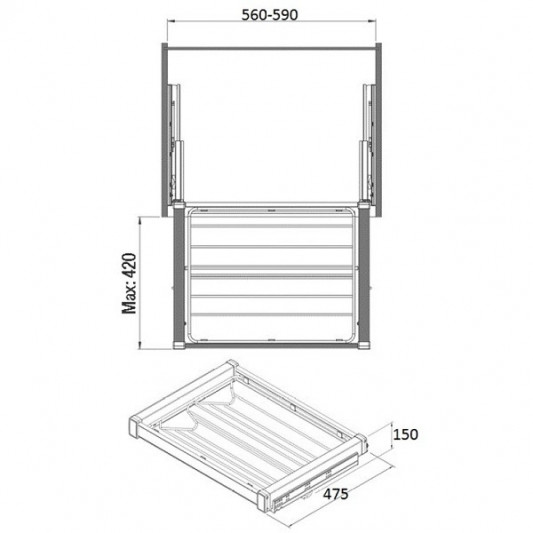 Полиця Starax для взуття висувна 560-590×475×150, 600 фасад антрацит S-6809 (S-6731-A) - 1