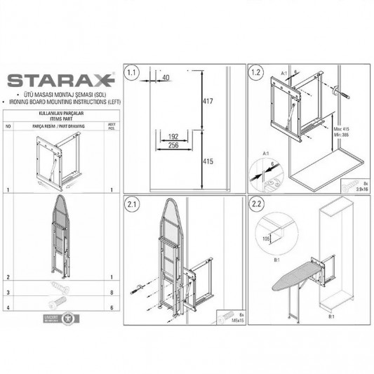 Гладильная доска Starax для гардероба (150-340х1480) антрацит S-6611-A - 2