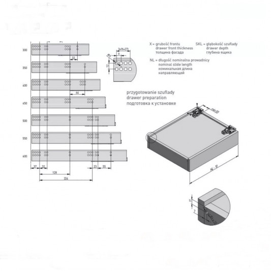 Направляющая скрытого монтажа GTV полного выдвижения Modern Slide  L=500 mm 16-18 мм 3D - 7