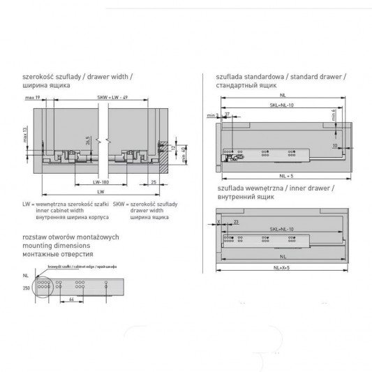 Напрямна прихованого монтажу GTV повного висування Modern Slide L=550 mm 16-18 мм 3D - 4