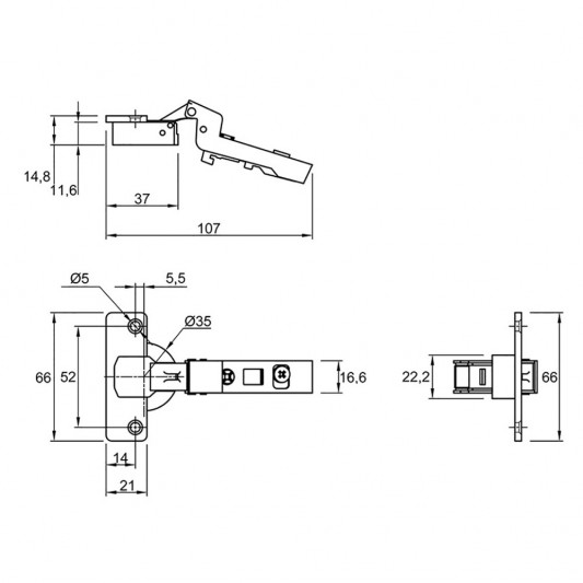 Петля Hettich Intermat 9943 полунакладная 110° Clip-On (D=3) - 1
