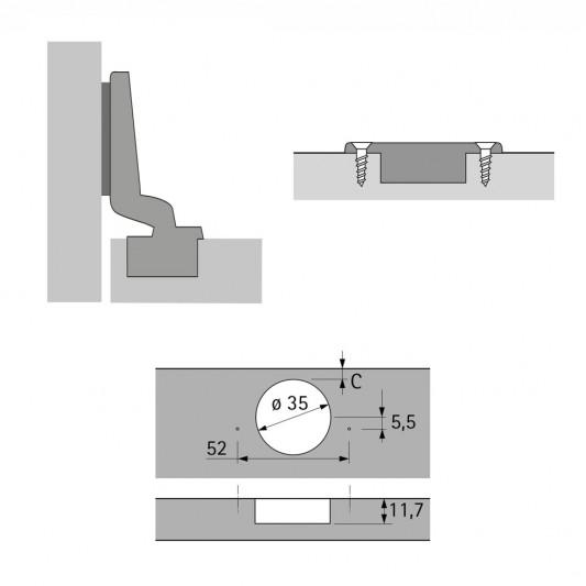 Завіса Hettich Intermat 9943 внутрішня 110° Clip-On (D=5) - 1