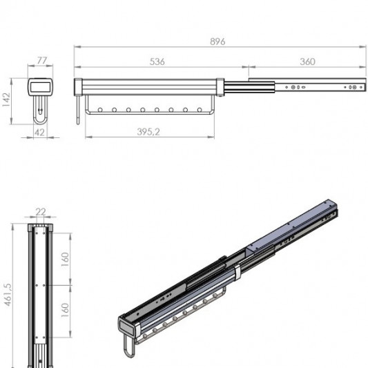 Вішак Starax висувна широка (120х460х135) антрацит S-6724-A - 1