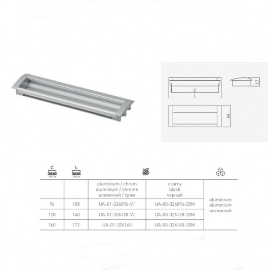 Ручка GTV врезная UA-326 128 черный - 2