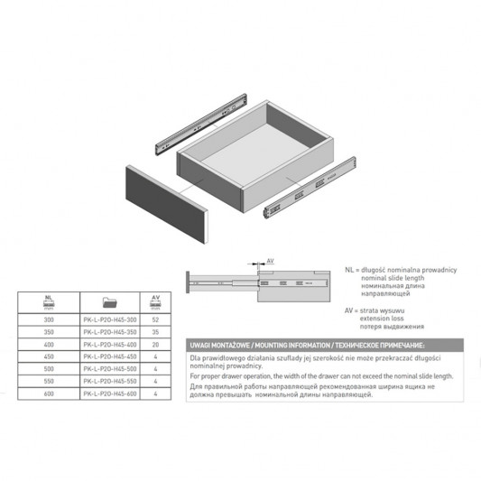 Направляющая телескопическая GTV 350×45 Versalite Push to Open + Soft Close - 9