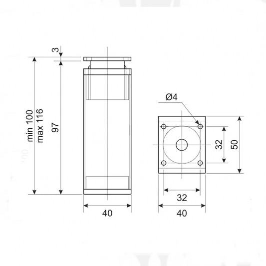 Ніжка меблева регульована 40×40 H=100 алюміній - 1