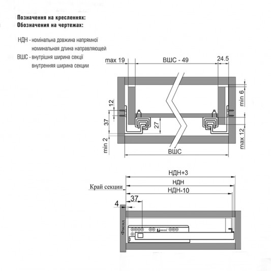Направляючі прихованого монтажу повного видві. LinkenSystem Synchro-3D 300 16-19мм з доводчиком - 3