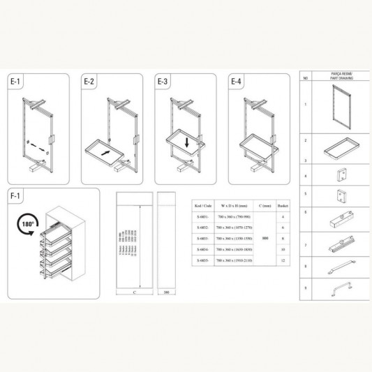 Полиця для взуття поворотна Starax на напрямних, 12 полиць (700x360x1910-2110) антрацит S-6835-A - 4