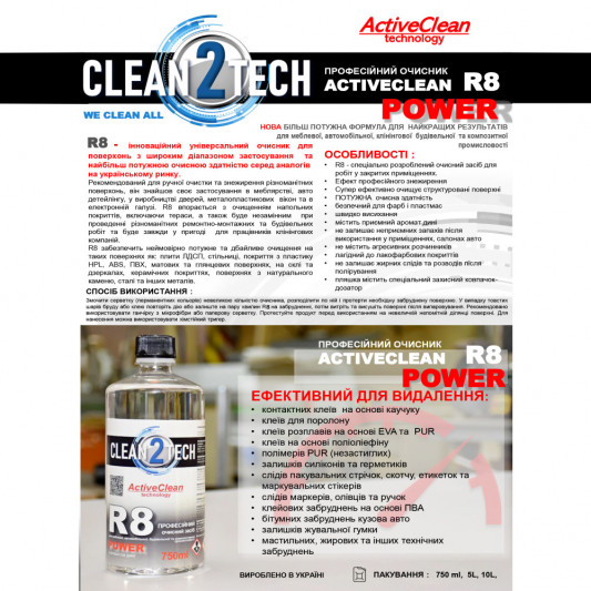 Очиститель мебельный CLEAN2TECH ACTIVECLEAN POWER R8 200мл - 1