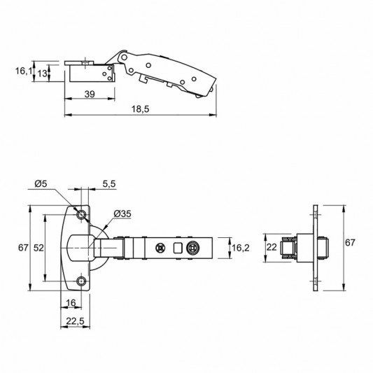 Петля Hettich Sensys 8645i накладная без пружины, черный обсидиан 110° Clip-On (D=1,5) - 1