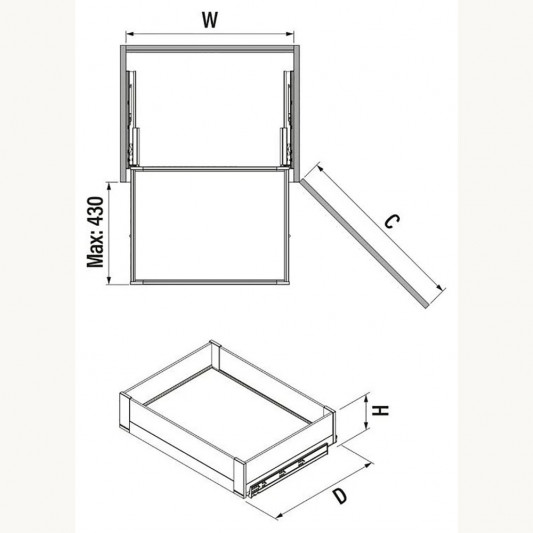 Сетка Starax полного выдвижения на тандемах Blum в корпус 600мм антрацит (стекло), S-2336-P-A - 2