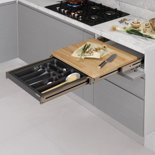 Висувна функціональна обробна дошка з лотком 564х500х85 секція 600мм Starax атрацит S-2156-А - 0