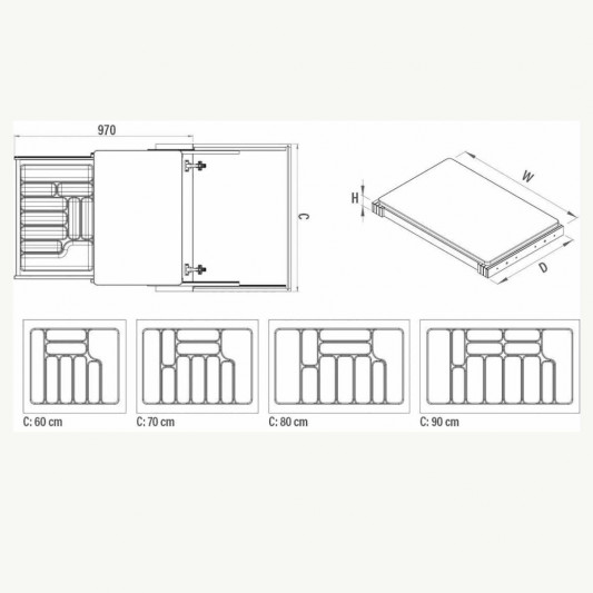 Висувна функціональна обробна дошка з лотком 564х500х85 секція 600мм Starax атрацит S-2156-А - 5