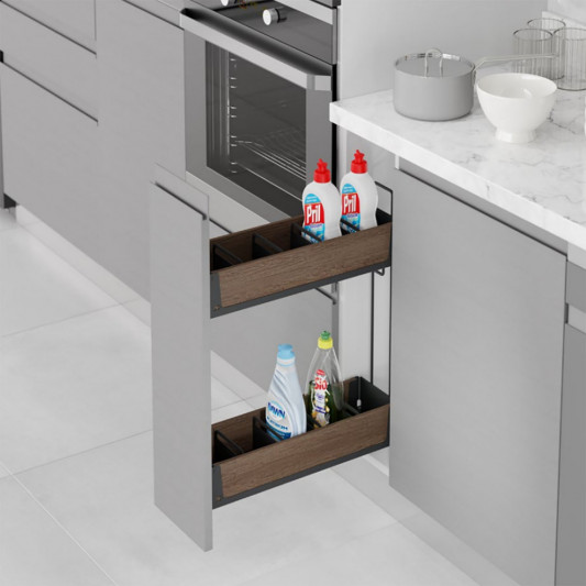 Карго Starax 200 2 полки полного выдвижения на тандемах Blum антрацит-дерево правое S-2442-UW-A - 0