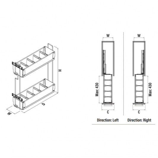 Карго Starax 200 2 полки полного выдвижения на тандемах Blum антрацит-дерево правое S-2442-UW-A - 3