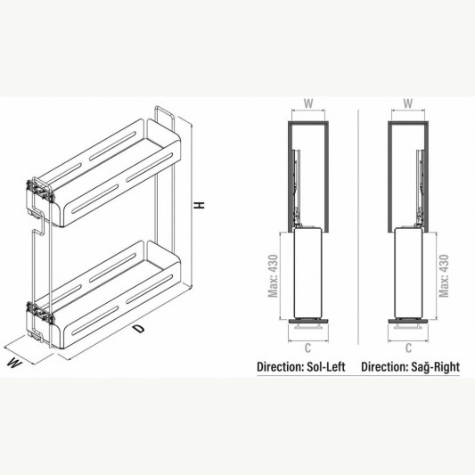Карго Starax 200 2 полки полного выдвижения на тандемах Blum антрацит-металл S-2442-UB-A - 3