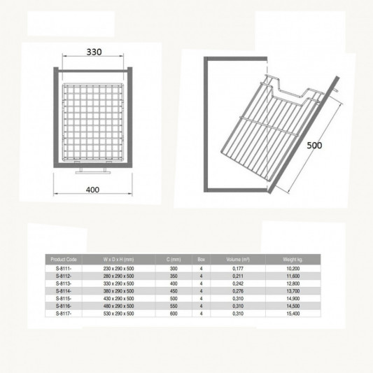 Корзина Starax для белья с держателем в корпус 400мм 330х290х500 хром, S-8113-C - 2