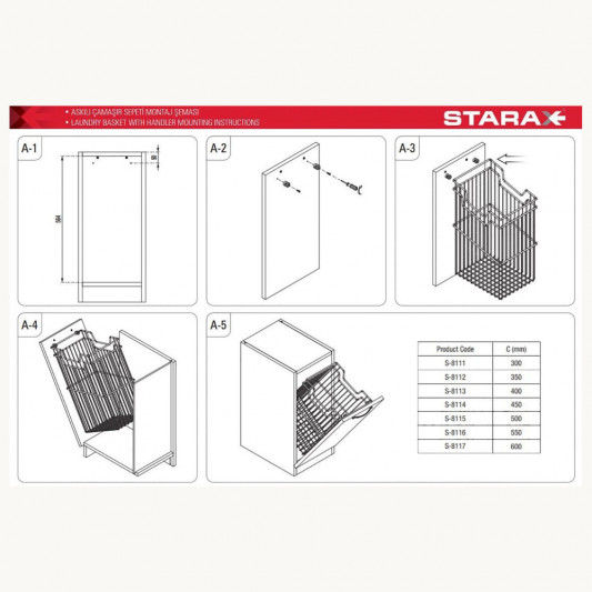 Корзина Starax для белья с держателем в корпус 400мм 330х290х500 хром, S-8113-C - 3