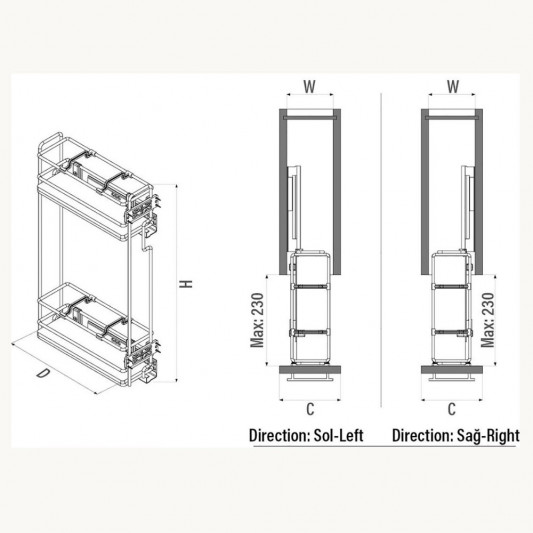 Карго Starax MINI 150 2 полки полного выдвижения для бутылок антрацит правое S-2910-A - 2