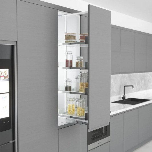 Галерея Starax выдвижная с доводиком (330x510x1250-1400) секция 400мм, 4 корзины, хром-стекло S-1903-P-C - 0