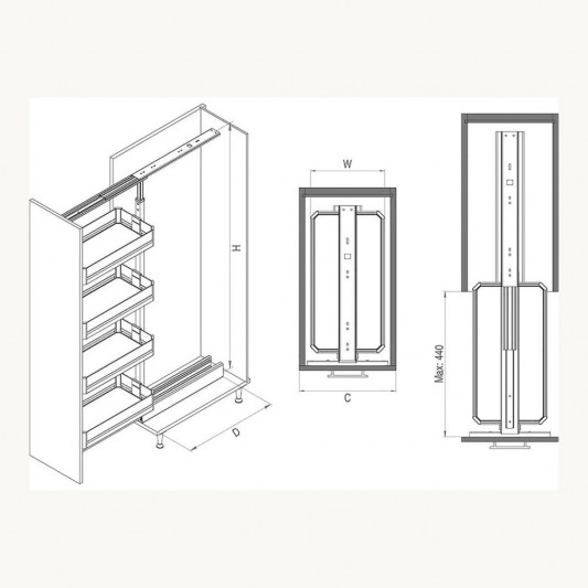 Галерея Starax выдвижная с доводиком (330x510x1250-1400) секция 400мм, 4 корзины, хром-стекло S-1903-P-C - 2