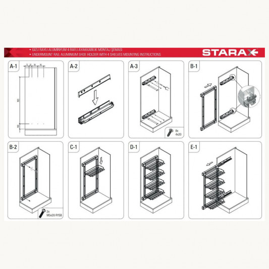 Полиця для взуття Starax 4-рівнева на тандемах ліва 325x475x1000 антрацит S-6741-A - 3