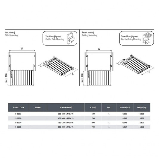 Брючница выдвижная Starax бокового крепления в 800 секцию (750-780x470x95) серая S-6207-G - 2