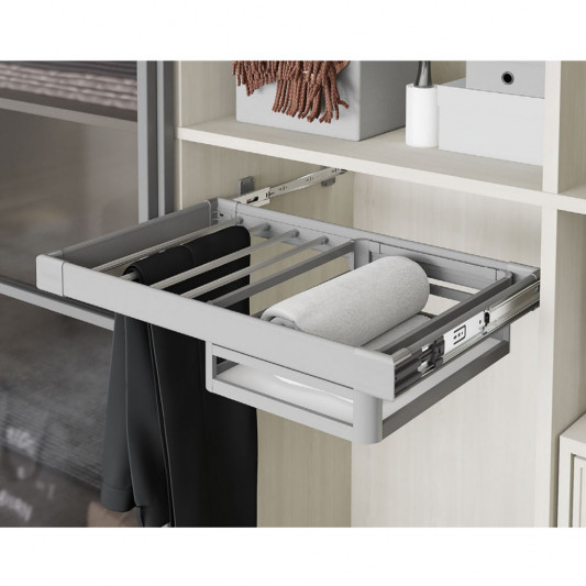 Брючница-полка выдвижная Starax бокового крепления в 800 секцию (750-780х520х160) серая S-6242-G - 0