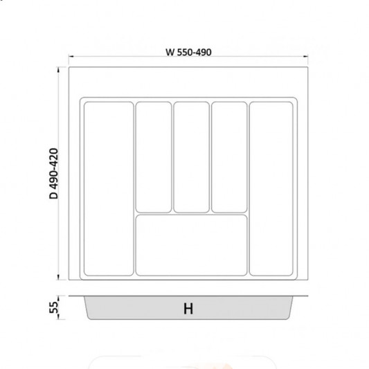Лоток для столовых приборов 600 (490-550x422-490) Rejs MAX 2,0 mm графит - 2