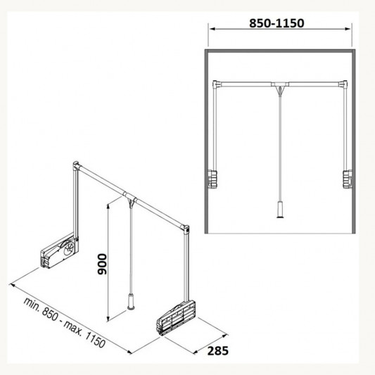 Механізм регульований Пантограф Starax (850-1150×290×900) антрацит 15кг S-6014-A - 4