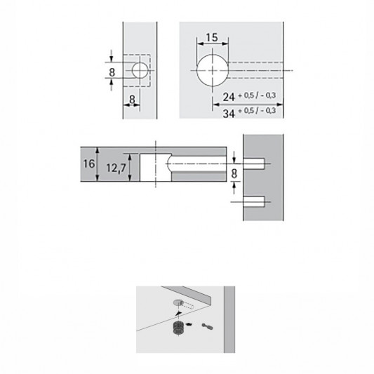 Эксцентриковая стяжка Rastex 15/15 Hettich цинк - 1