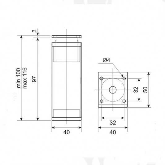 Ножка мебельная регулируемая 40×40 H=100 алюминий - 1