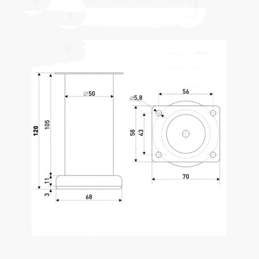 Ножка мебельная T-120 Ø50 H=120 хром - 2