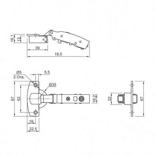 Завіса Hettich Sensys 8645i накладна з доводчиком, чорний обсидіан 110° Clip-On (D=1,5) - 1