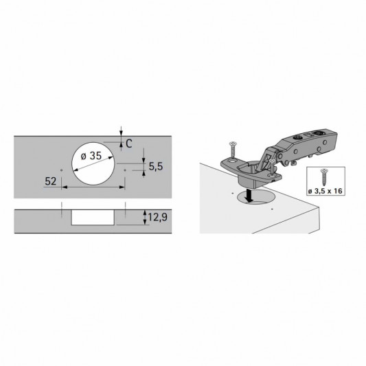Завіса Hettich Sensys 8645i накладна з доводчиком, чорний обсидіан 110° Clip-On (D=1,5) - 3