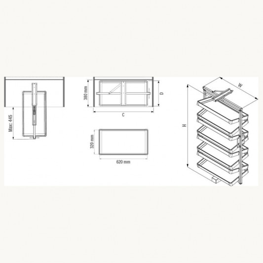 Обувница поворотная Starax на направляющих, 12 полок (700x360x1910-2110) антрацит S-6835-A - 2