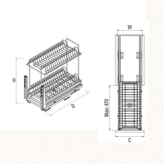 Карго Starax 300 2-х рівневе з сіткою для тарілок нижнього кріплення з доводчиком хром S-2110-С - 2