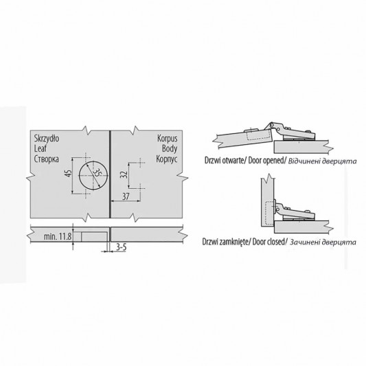 Завіса GTV напівнакладна з доводчиком на 4 отвори Clip-on H=0 Prestige - 1