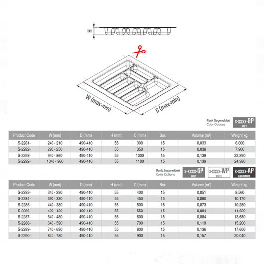 Лоток для столовых приборов 640×490 Starax антрацит S-2288-A - 1