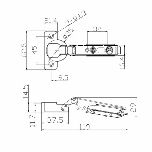Завіса PL накладна  з прихованою планкою з амортизатором 3D Clip On Графіт - 1