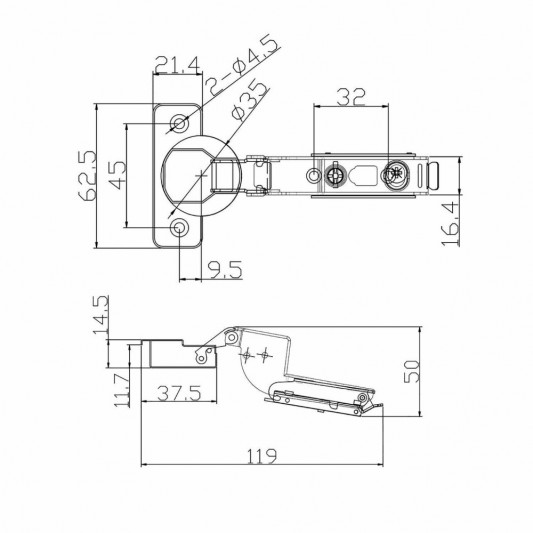 Завіса PL внутрішня з прихованою планкою з амортизатором 3D Clip On - 2