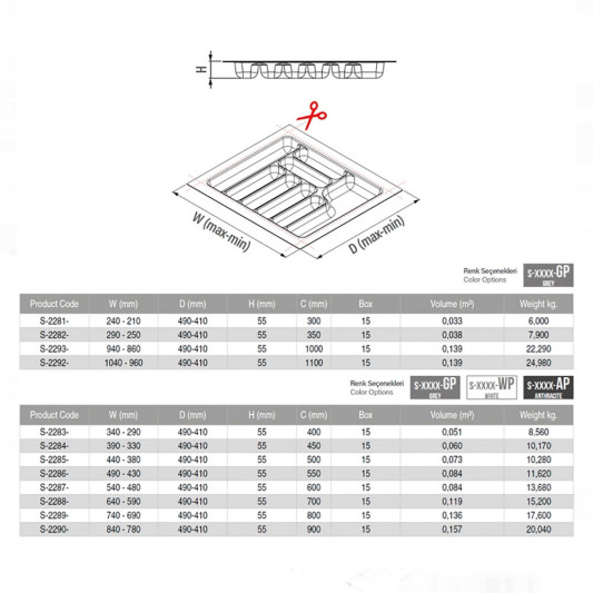 Лоток для столовых приборов 390×490 Starax антрацит S-2284-A - 1