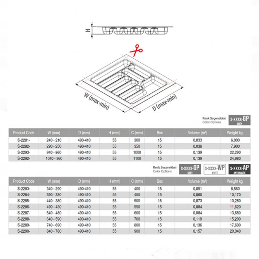 Лоток для столовых приборов 740×490 Starax антрацит S-2289-A - 1