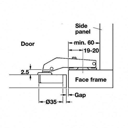 Петля Hafele Metalla D SM N 90° параллельная с доводчиком сталь никель под шуруп H=2 - 2