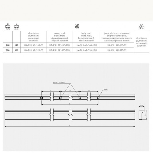 Ручка GTV PILLAR LONG 1200 білий матовий - 2